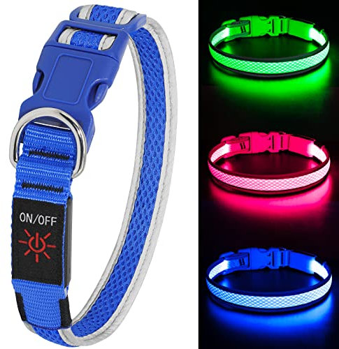 Leuchthalsband Hund(Halbleuchtend blau M), Colaseeme LED Hunde Leuchthalsband, Wasserdicht Hundehalsband Leuchtend, HundeleuchthalsbäNder Aufladbar für Pet Night Walking Safety, blau M