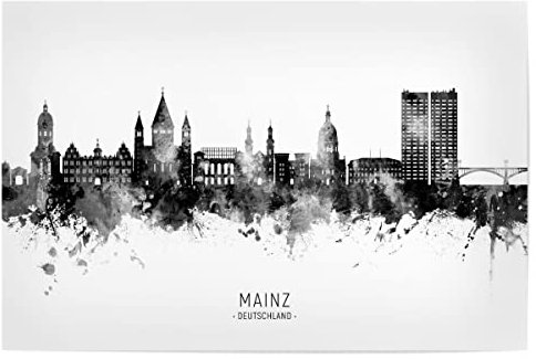 artboxONE Poster 150x100 cm Städte Mainz Germany Skyline BW Text - Bild Mainz City Cityscape