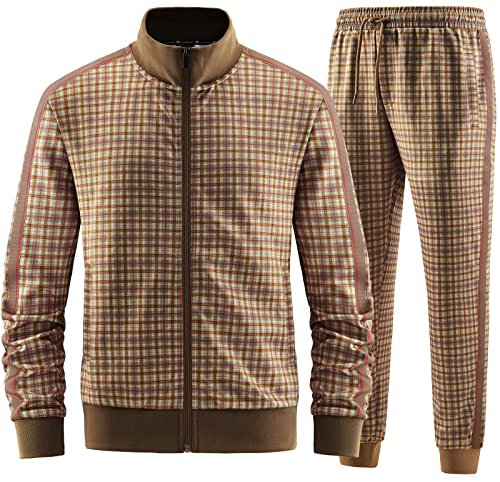 W JIANWANG Herren Jogginganzug Trainingsanzug Sportanzug Fußball Sporthose für Gym Tracksuit Atmungsaktiv Hausanzug Braun JW-2501-XXL