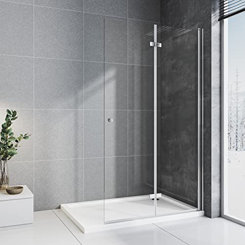 BD-Baode Walk in Duschwand Duschabtrennung 75x185cm Walk in Dusche Duschkabine 6mm Sicherheitsglas Glas Faltwand Duschfaltwand Falttür Drehfalttür Duschtrennwand