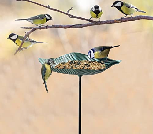 ADEPTNA Garden Ornament Bird Feeder Cast Iron Wild Dish Seed Dish Bath – Attracts a Wide Variety of Birds (LEAF)