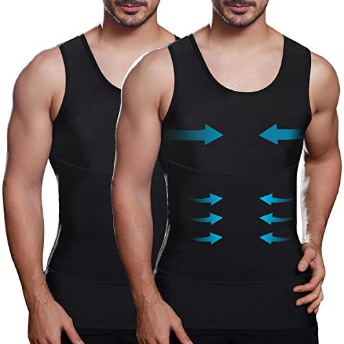 Lgtfy Herren Bauchweg Body Shaper Weste Gynäkomastie Kompressions-Shirts Bauchkontrolle Unterhemden - Wechsel in Sekunden, 2 Stück schwarz, L