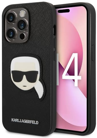 Karl Lagerfeld KLHCP14LSAPKHK hülle für iPhone 14 Pro 6,1 schwarz/Black hardcase Saffiano Karl`s Head Patch