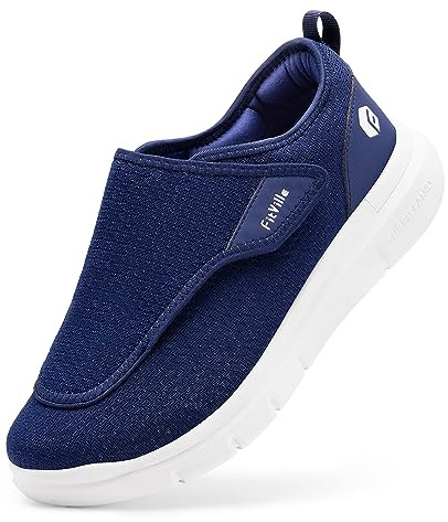 FitVille Mens Extra Wide Fit Diabetic Shoes Easy Slip On Adjustable Orthopedic Slippers for Swollen Feet Elderly Lightweight Walking Shoe, Blue, 10 UK X-Wide