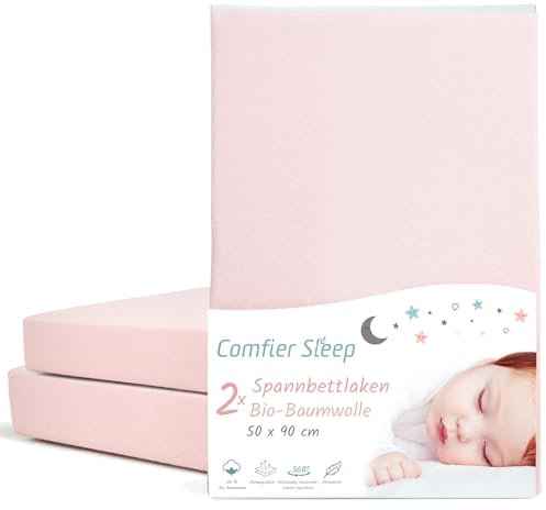 Drap Housse Cododo 50 x 90 cm Lot de 2 - Drap Housse Bebe 100% Coton Bio pour Berceau - Respirant Nacelle Ultra Doux - Rose