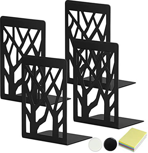DARUITE Buchstütze, Buchstützen aus Metall, Rutschfester Bücherhalter, Buchhalter für schwere Bücher, Buchstützen für Regale, Zuhause, Büro, Schreibtisch, Küche (2 Paar, 165 x 90 x 120 mm, Schwarz)