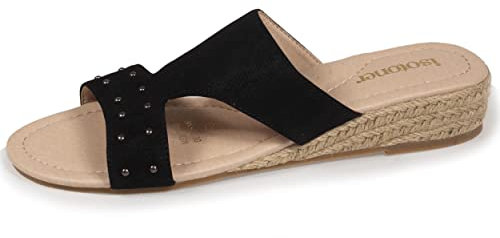 Isotoner Pantoletten, Damen, Komfort, Nieten, Schwarz , 38 EU