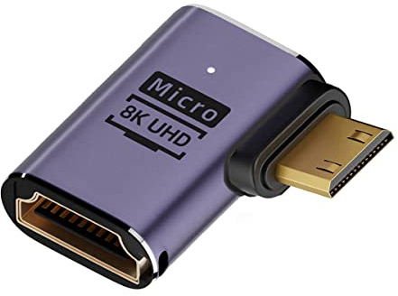 CY Cable 8K en ángulo izquierdo Mini HDMI macho a HDMI 2.1 hembra UHD Extensión Oro Adaptador convertidor compatible con 8K 60Hz HDTV