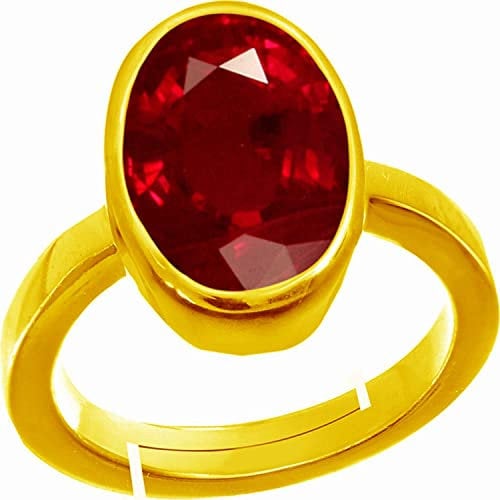 ANUJ SALES A+, zertifizierter 6,25 Ratti-Rubin, ungeheizter Ring für Damen und Herren, vergoldet, Rubin, Vergoldet, Rubin