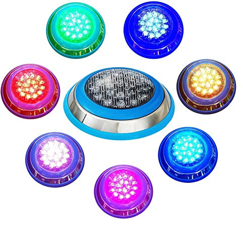 Oumefar Led Pool Light, Swimming Pool Lamp, Underwater Pool Light 45W RGB Color Changing Stainless Steel Pool Lamp AC12V Wall Mounted IP68 Waterproof with Remote Control