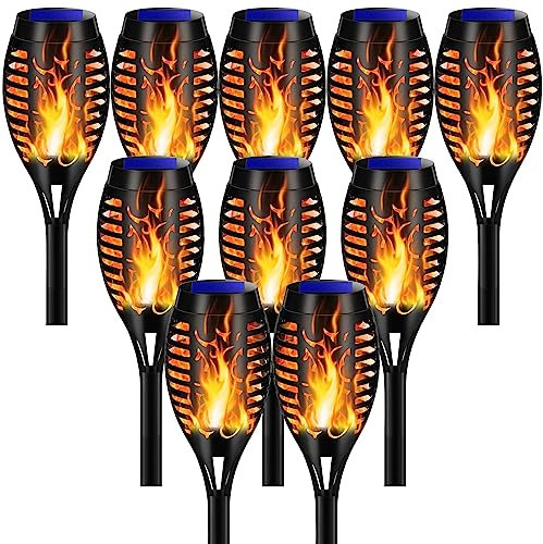 Lampade Solari da Giardino, Torcia Solare per Giardino Esterno, 10 Pezzi 20 LED Solare Torcia Luce con Effetto Fiamma, IP65 Impermeabile Lampada Solare da Giardino per Cortile, Patio,Natalizia