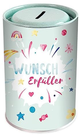 Wunscherfüller Spardose aus Blech I Urlaub, Kommunion und besondere Anlässe I Stilvolles Geldgeschenk I Modernes Design I Geld sparen für Traumreisen und Wünsche
