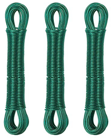 Relaxdays Wäscheleine mit Stahldraht 3 x 20m Set 3 Cuerdas Tendedero 20 m, Cordeles Colgar Ropa, Cables Acero y PVC Tensables, Extra Resistentes, Verde