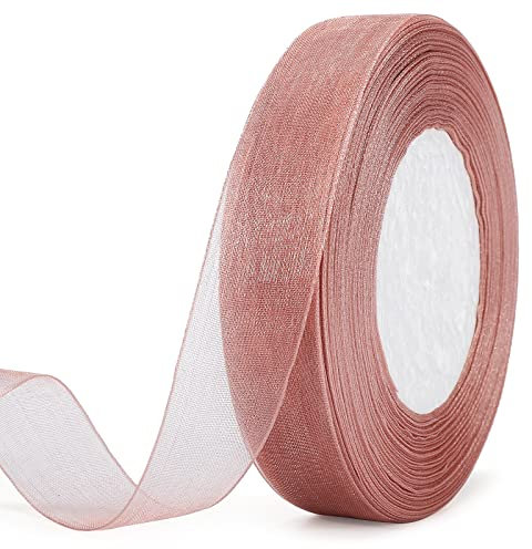 JijAcraft Nastro in organza oro rosa, trasparente, 2 cm x 45 m, per confezionare torte nuziali e natalizie