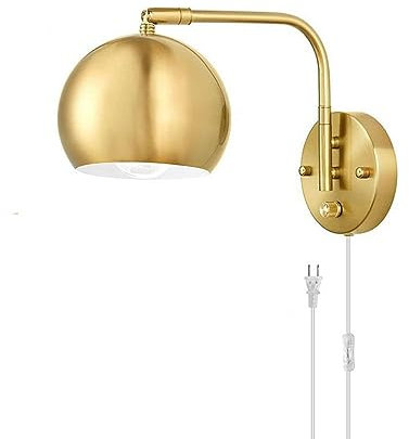 EOEO Innen Wandleuchte Dimmbar mit Schalter, E27 Verstellbare Gold Wandlampe aus Metall Nachttischlampe mit Stecker und Kabel Retro Industrial Wand Leselampe für Wohnzimmer, Schlafzimmer, Büro,1pack