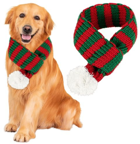 ZTA Dog Knitted Scarf for Dogs Cats Santa Red Green Scarf Winter Neck Warmer Pet Apparel Costume (Large)