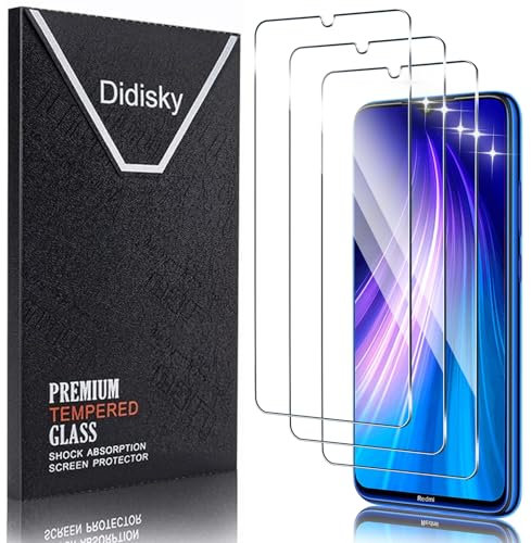 Didisky 3-Unidades Cristal Templado Protector de Pantalla para Xiaomi Redmi Note 8, Note 8 2021 (No para Redmi Note 8t / Note 8 Pro), Antihuellas, Sin Burbujas, Fácil de Limpiar, 9H Dureza