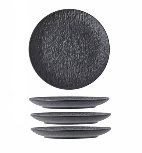 KKGUD Lot de 4 assiettes de service modernes en céramique texturée, finition mate pour cuisine, restaurant (20,3 cm) - Noir