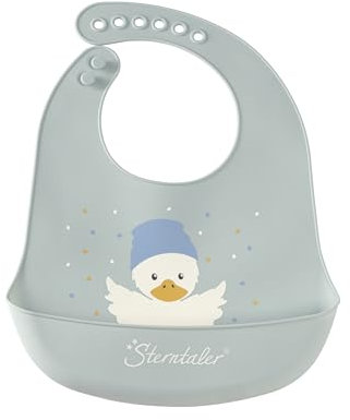 Silikon Lätzchen Ente Edda Lou, Fütterlätzchen mit Auffangschale und niedlichem Aufdruck, wasserdicht, abwaschbar, für Jungen und Mädchen