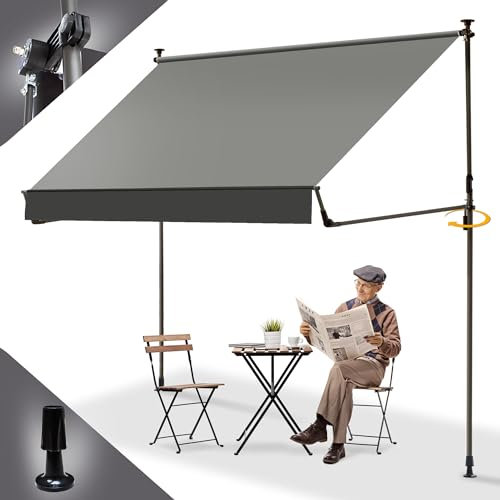 BelleMax Klemmmarkise Markise Balkon ohne Bohren, 150 cm x (125 + 25 cm) Grau, Balkonmarkise mit Handkurbel, Faltbarem Seitenarm, UV-Schutz, Wasserdicht und Höhenverstellbar