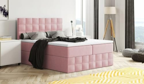 Generisch Moderne Boxspringbett MERA Premium Bett mit Bettkasten Ziernähten Bonell Matratze H3 Federkern Topper Polsterbett Doppelbett Schlafzimmer (Rosa - Enzo 152, 120 x 200)