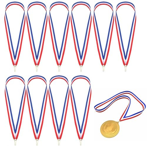Gestreifte Medaillen Bänder Lanyards, Auszeichnung Halsbänder, Auszeichnungsband, Medaillenbänder, Medaillen Bänder mit Druckknöpfen, Halsbänder für Medaillen für Wettbewerbe Sporttreffen,10 Stück