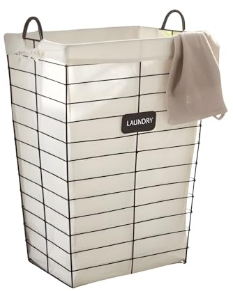 Dekoleidenschaft Wäschekorb Laundry aus Metall in matt-schwarz, mit Canvas Stoffeinsatz, 61 cm hoch, Wäschesammler, Wäschebox