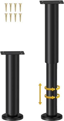 TELANKS 2er Set Möbelfüße Höhenverstellbar, Möbelfüße Verstellbar 18-32cm, Schwarz Metall Möbelbeine, Verstellbare Füße für Möbel Sofa Bett Nachttisch Schrank Kabinett