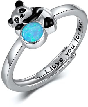 DAYLINLOVE Panda Geschenke 925 Sterling Silber Panda Einstellbare Ringe Opal Panda Schmuck Panda Geschenke für Frauen Panda Liebhaber