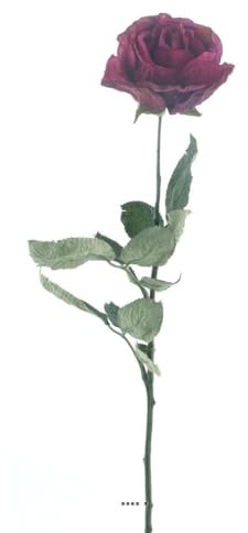 Artificielles.com - Rose Joy artificielle H 64 cm 1 tete D 7 cm 3 feuilles effet texturé Rose fushia - couleur: Rose fushia 730