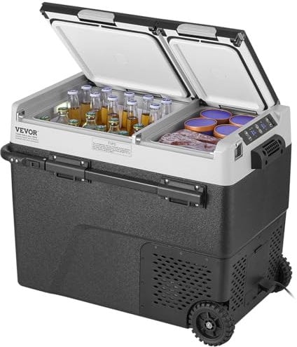 VEVOR Portable Car Refrigerator, 12 Volt Car Refrigerator Fridge, 58 L / 61.5 QT Dual Zone Portable Freezer, -4℉-68℉ Adjustable Temperature, Compressor Cooler for Home, Outdoor, Camping, RV, Car