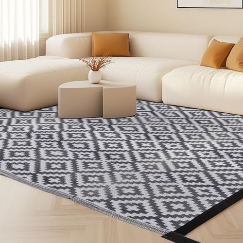 ASelected Outdoor Rug Geometric Outdoor Rugs for Garden,Waterproof,Anti-slip Straw Garden Mat Decore Reversible Recycled Plastic Outdoor Rug for Garden,Patio,Picnic,Decking,Beach,Backyard 120x180 CM