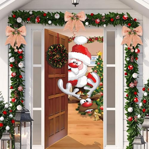 Decoration de Noel Exterieur, 200x90cm Couverture de Porte Noël, Deco Noel, Decoration Porte Noel, Deco Porte d'entrée Noel, Couverture de Porte de Père Noël pour Décoration Porte Entrée Maison
