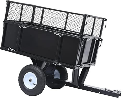qohoio Tipping Trailer for Lawn Mower 150 kg Load-Heavy Duty Garden Trolley Mesh Cart Wagon Dump Wheelbarrow Tipper Truck 4 Wheel