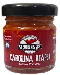 Mr.Pepper Crema di Peperoncino Carolina Reaper 30g, 92% Peperoncino, Salsa Piccante Artigianale Italiana, Ideale per Carne, Pasta e Grigliate