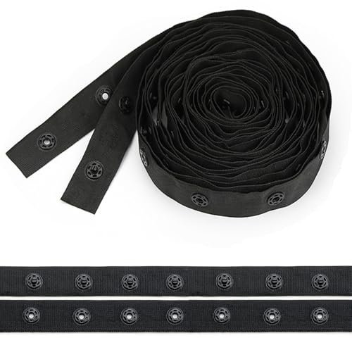Niuhong 5 Yards Druckknöpfe Band Nähen Druckknopfband Bändchen Snap Bands Nähen Druckknopf-Nähband Druckknopfverschluss Doppelte Knöpfe Ersatz Näh Knopfband DIY Knopfleiste Für Kleidung (schwarz)