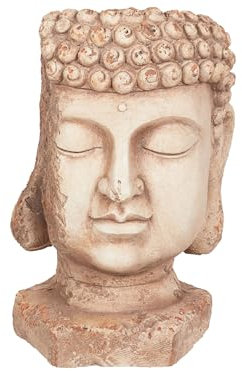 Retro-Pflanztopf aus Magnesium für drinnen und draußen, Blumentopf mit Buddha-Kopf, Sandbeige, Butomus