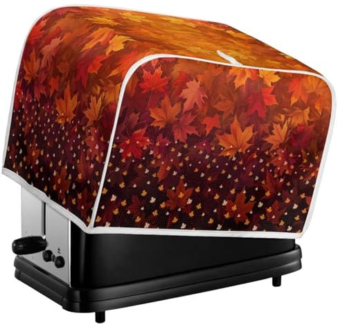 Kuiaobaty Autumn Maple Leaves Toaster 2 Slice Cover with Hook, Retro Leaf Polka Dot Dust-Proof Bread Machine Cover, Home Kitchen Appliance Covers