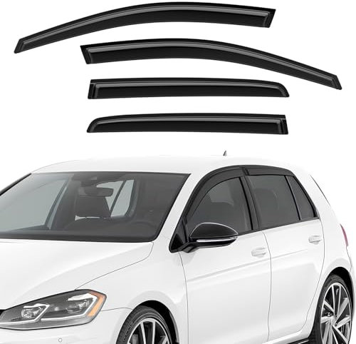 GEARMONSTER Windabweiser kompatibel mit VW Golf 7 / VII 2014-2020, Selbstklebend, Autofenster Tape-On Regenabweiser Regenschutz Windabweiser, 4 Stück, Schwarz