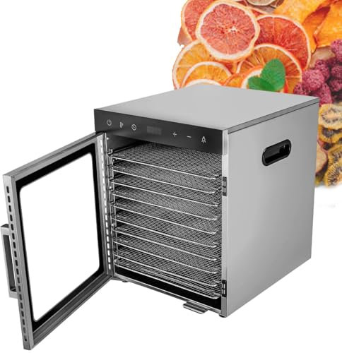 Deshidratador de alimentos con 10 o 12 bandejas, 800 W, liofilizador eléctrico, panel de control de temperatura ajustable y temporizador digital, con libro de recetas y bandeja de goteo, 12 capas, 1