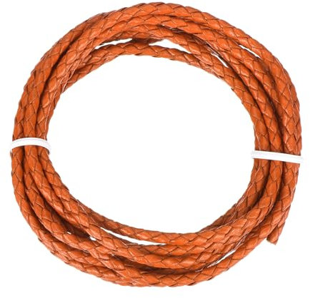 QUARKZMAN Cordon en Cuir Tressé, 3mm Cordon en Cuir Synthétique Tressé Rond pour Colliers Cordon Bolo 2 Verges pour Fabrication de Bijoux Artisanat de Colliers Tressage Perles, Orange, 2M