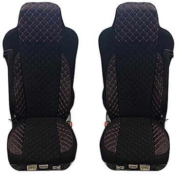 LKW-Sitzbezüge passend für MAN TGX, TGA, TGS, TGA, TGA, Velours, Öko-Leder mit roten Fäden