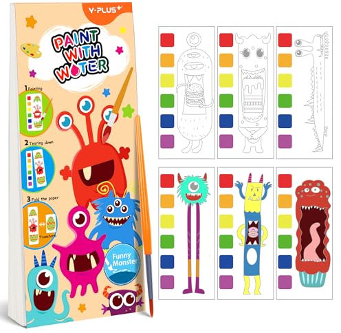 YPLUS Malbuch mit Wasserfarben für Kleinkinder, Aquarell-Malpapier für Kinder im Alter von 1–3, 2–4, magisches Buch, Kunsthandwerksgeschenk zum Zeichnen - Mini-Monster