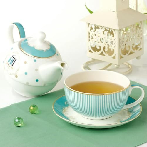 KKRANG Juego de Tazas y platillos de café de Porcelana Azul Europea, para té de la Tarde inglés, para Fiestas, para Beber en casa