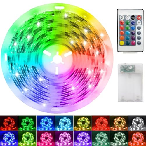 LED Streifen Batterie 4m,Lichtband RGB 5050 Selbstklebendes 16 Farbenwechsel,Batteriebetriebene LED Streifen Lichter,LED Strip mit Fernbedienung für Schränke, Treppen, Küche, Betten