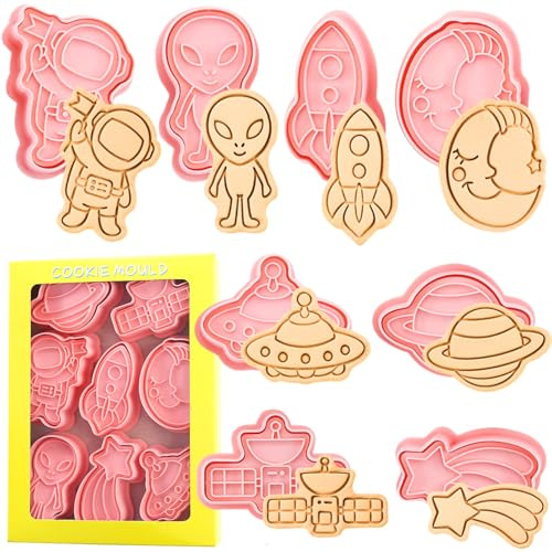 8-teiliges 3D Weltraum-Ausstechformen-Set aus Kunststoff | Cartoon-Weltraummotive für Kekse, Fondant, Backen und Mottopartys