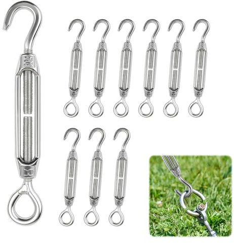 YiJiuBa 10 Stück M4 Spannschloss Seilspanner Edelstahl, Öse Verstellbare Haken Und Öse Drahtspanner, Spannhaken für Sonnensegel Spanner Seilsystem Gartendraht Zaunspanner