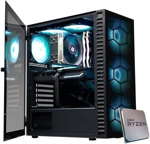 Tiburcc Computer Gaming PC Bianco AMD Ryzen 5 7500F - RX 9060XT 16GB - M.2 1TB NVMe - Ram 32GB DDR5 - WiFI - Bluetooth - Windows11