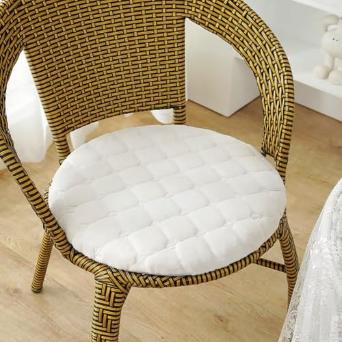 Sitzkissen Rund 35cm Weiß, 1er-Set 4 cm Dicke Weiche Stuhlkissen mit rutschfest Waschbar Samtbezug, Sitzkissen Stuhl mit Reißverschluss, Chair Cushion für Indoor Esszimmer Küche Outdoor Garten