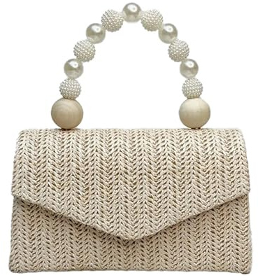 CORIOS Bolso de Fiesta para Mujer Clutch de Paja Bolsa de Noche Bolso de Mano con Cadena Bolso de Boda Elegante Bolso de Hombro Bandolera para Banquete Fiesta de Graduación Caqui